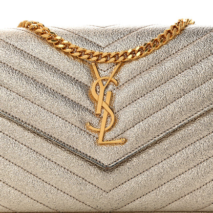 Saint Laurent Metallic Crackled Calfskin Matelasse Chevron Monogram Chain Wallet Gold 8 of 11