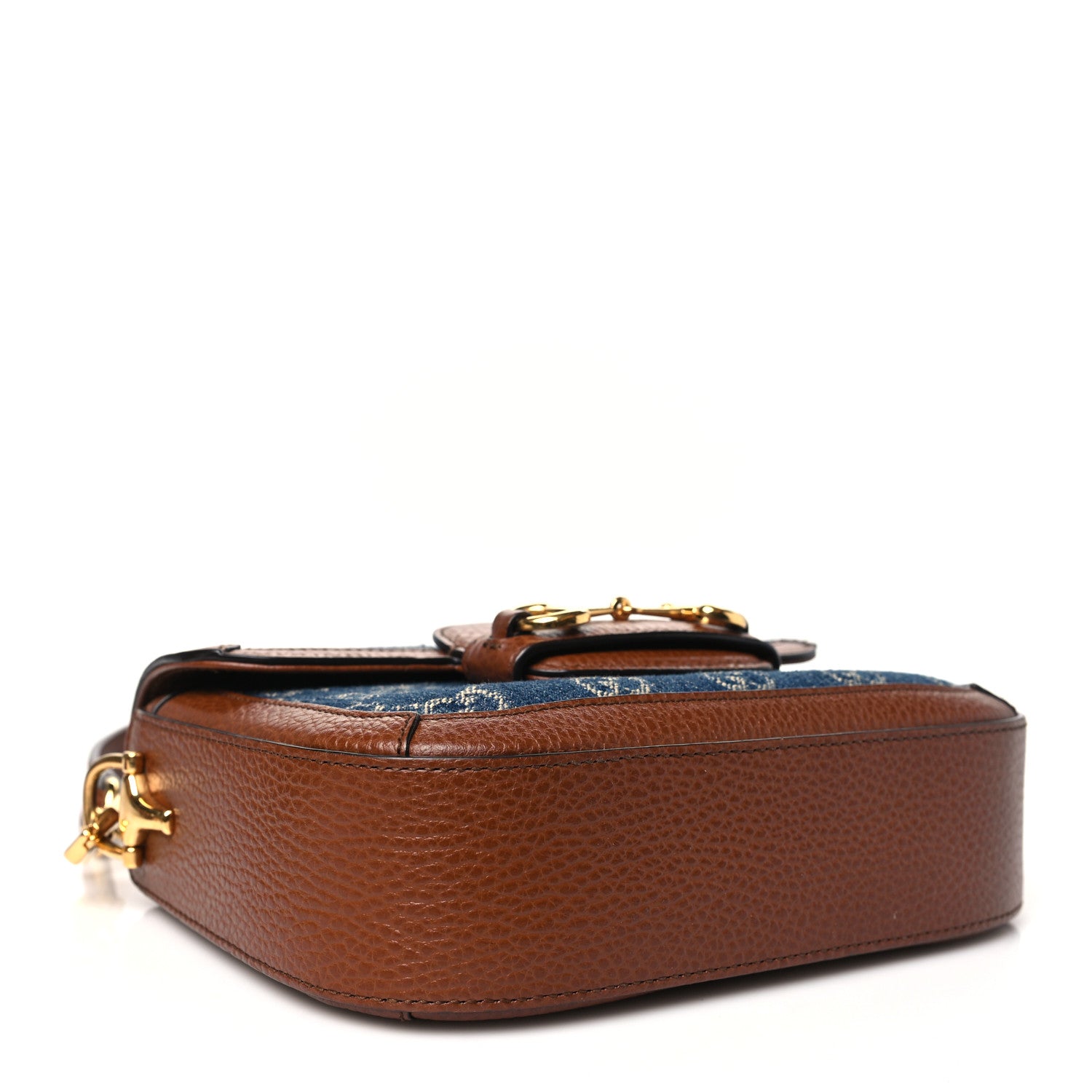 Gucci New Denim GG Monogram Dollar Calfskin Web Mini Horsebit 1955 Shoulder Bag Blue Tea Cuir Epilog 4 of 10
