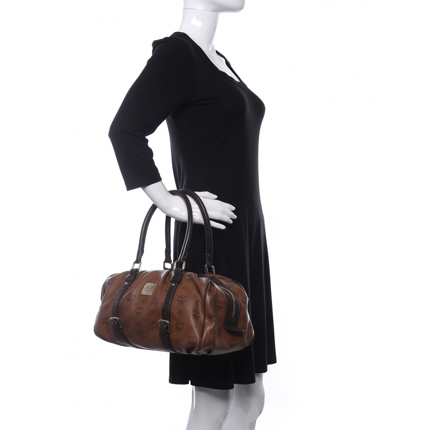 MCM Visetos Boston Bag Brown 2 of 12
