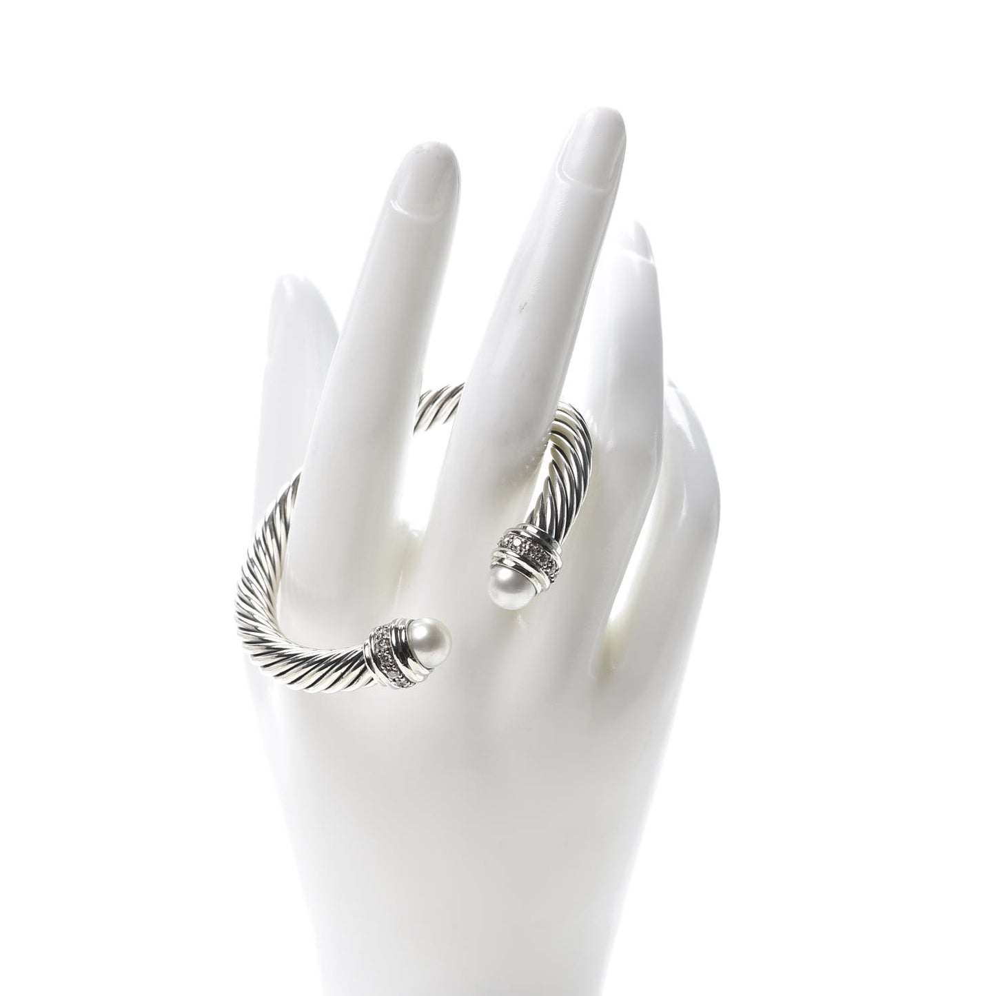 Sterling Silver Diamond Pearl 7mm Cable Classics Bracelet