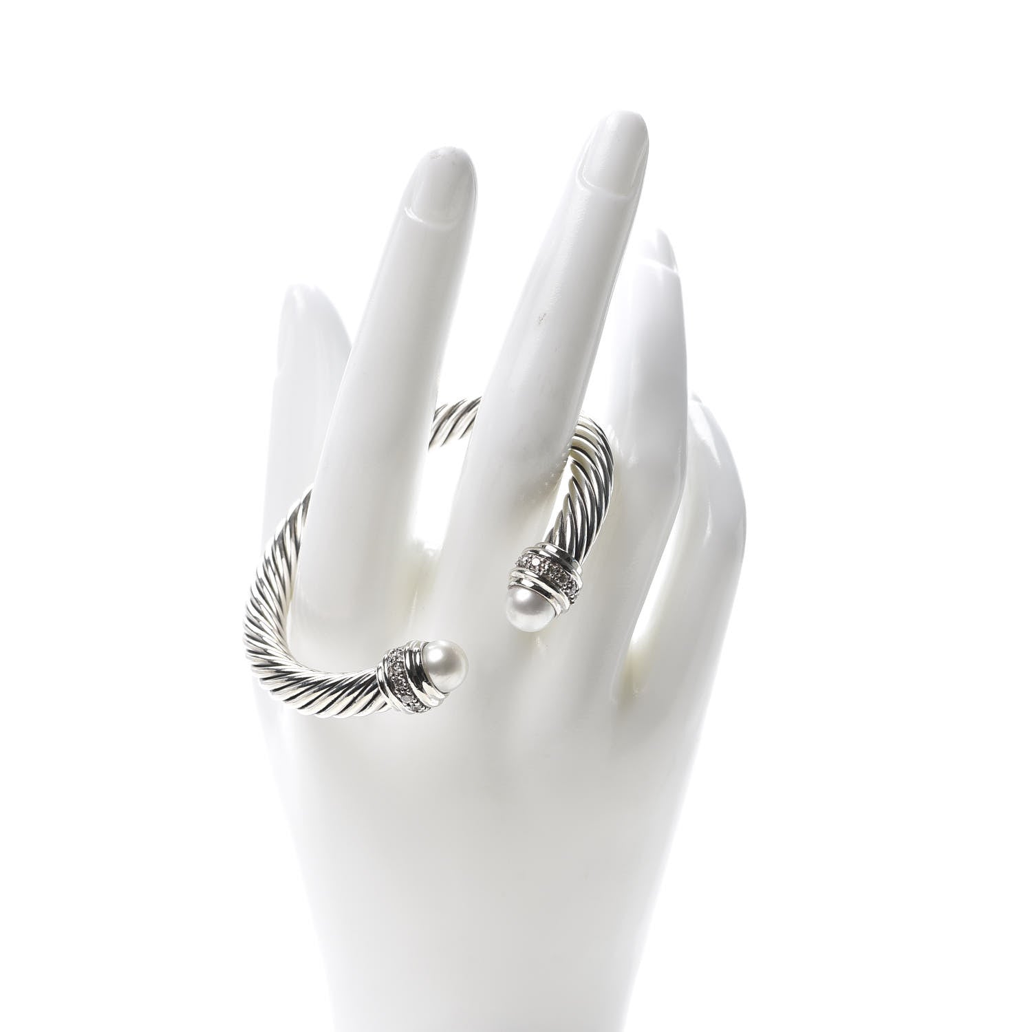 David Yurman Sterling Silver Diamond Pearl 7mm Cable Classics Bracelet 2 of 5