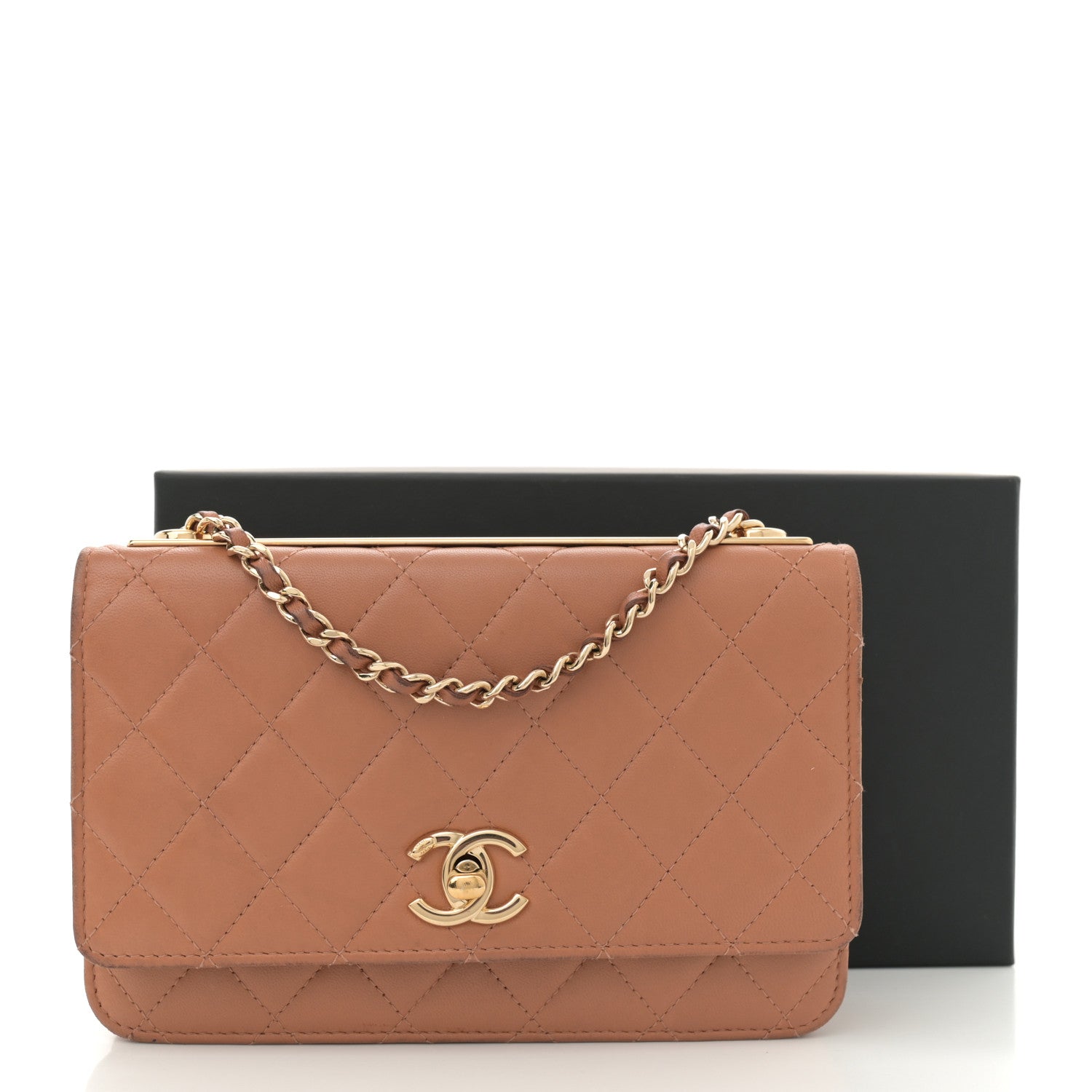 Chanel Lambskin Quilted Trendy CC Wallet On Chain WOC Camel 15 of 15