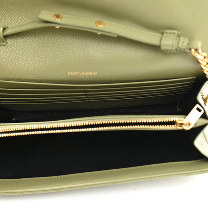 Saint Laurent Grain De Poudre Matelasse Chevron Monogram Chain Wallet Pistachio 5 of 7