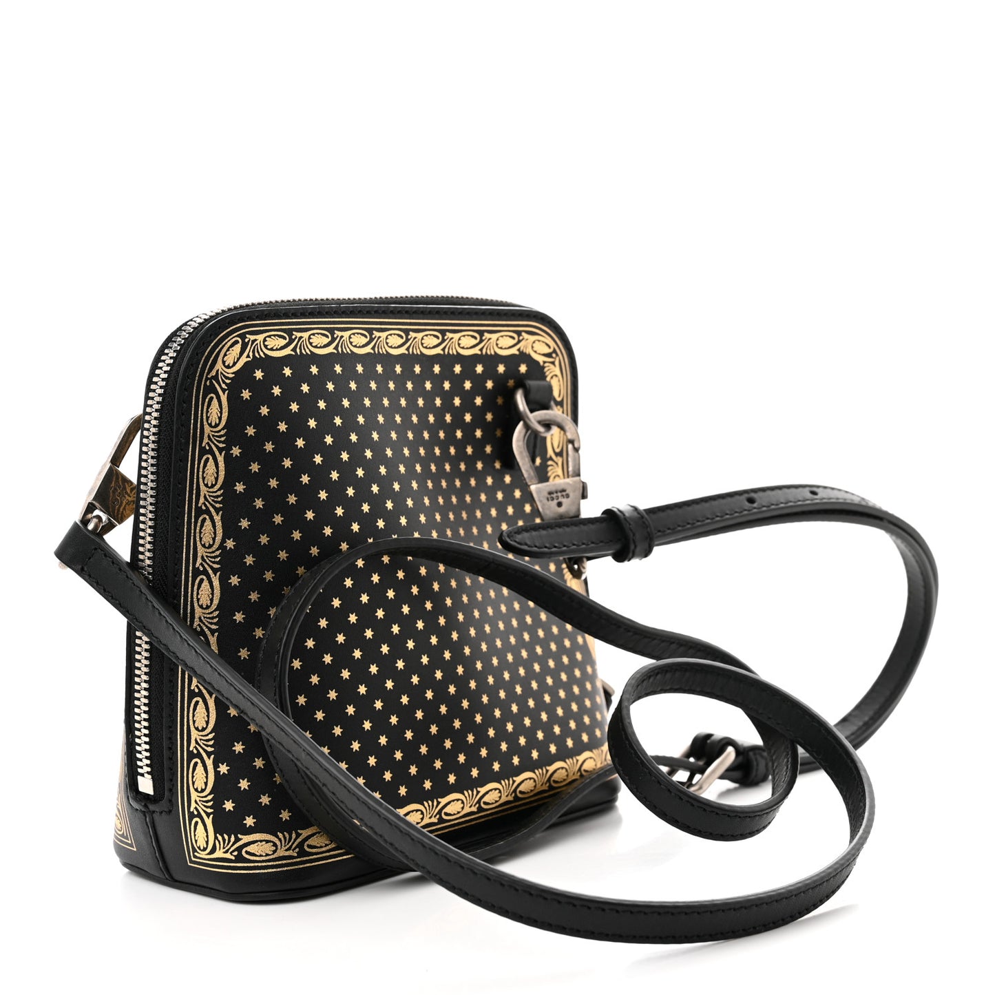 X SEGA Calfskin GUCCY Stars Mini Dome Shoulder Bag Black Gold
