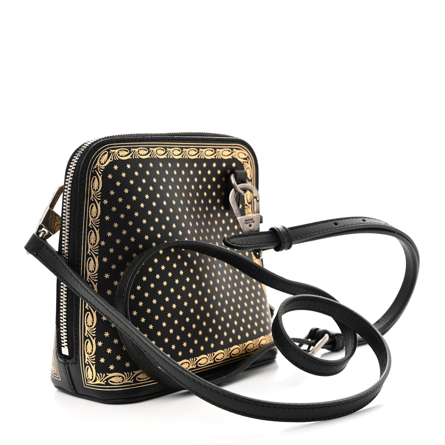 Gucci X SEGA Calfskin GUCCY Stars Mini Dome Shoulder Bag Black Gold 2 of 14