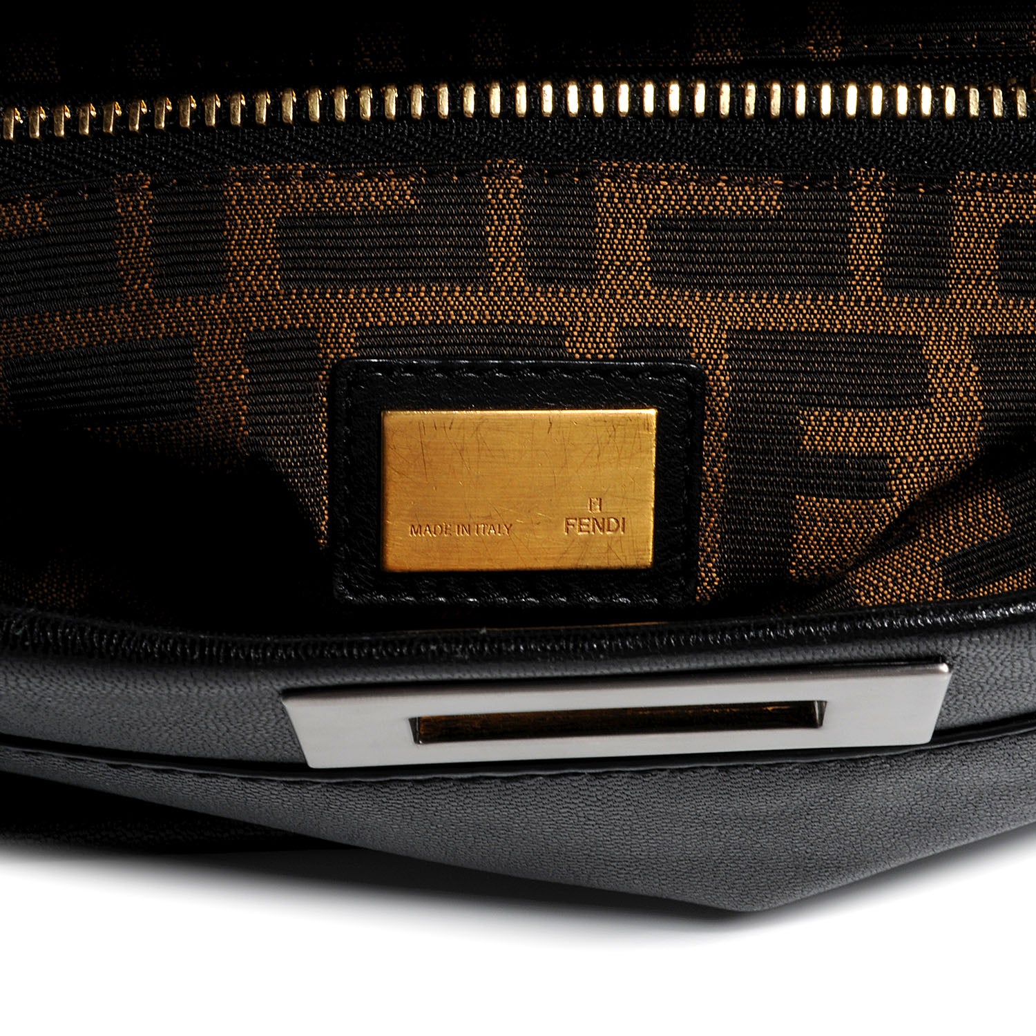 Fendi Goatskin Zucca Large Peekaboo Iconic Satchel Black Tobacco 6 of 8