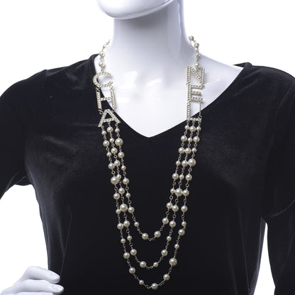 Chanel Pearl Crystal Cha-Nel Logo Necklace Gold 2 of 6
