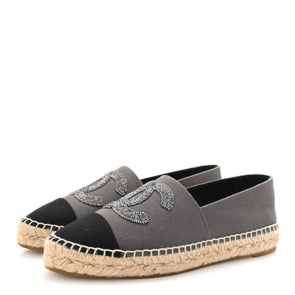 Chanel Canvas Grosgrain CC Espadrilles 38 Grey Black 4 of 9