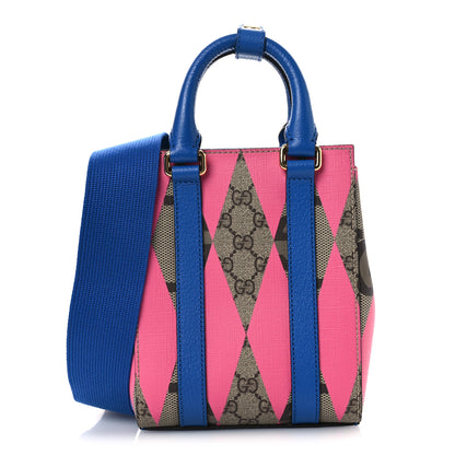 Gucci GG Supreme Monogram Textured Dollar Calfskin Rhombus Mini Tote Bag Beige Ebony Pink Blue 1 of 11