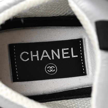 Chanel Nylon Suede Calfskin CC Sneakers 37.5 White Dark Grey 7 of 8