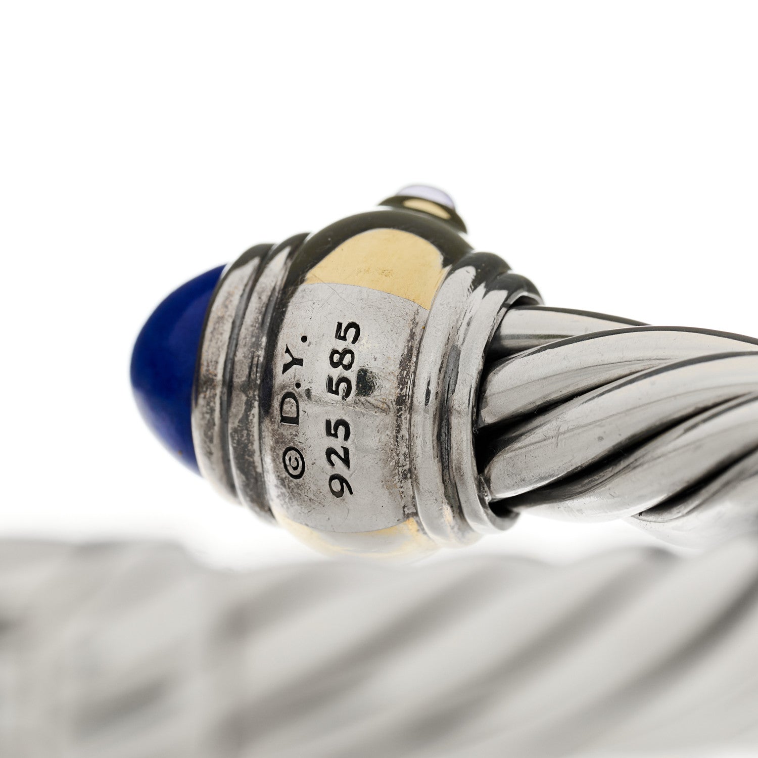 David Yurman Sterling Silver 14K Yellow Gold Lapis Lazuli Iolite 10mm Cable Renaissance Bracelet 3 of 3