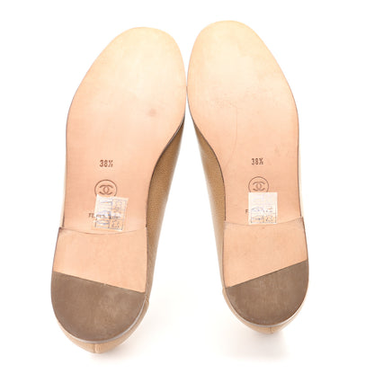 Chanel Caviar Logo Plate Moccasin Loafers 38.5 Beige 6 of 9