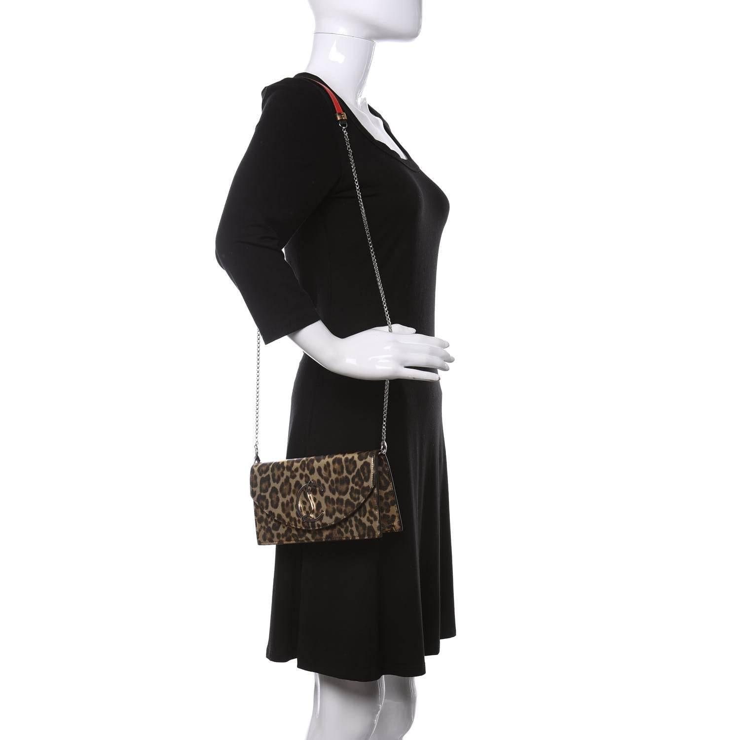 Christian Louboutin Metallic Calfskin Leopard Print Loubi54 Crossbody Clutch Gold 2 of 8