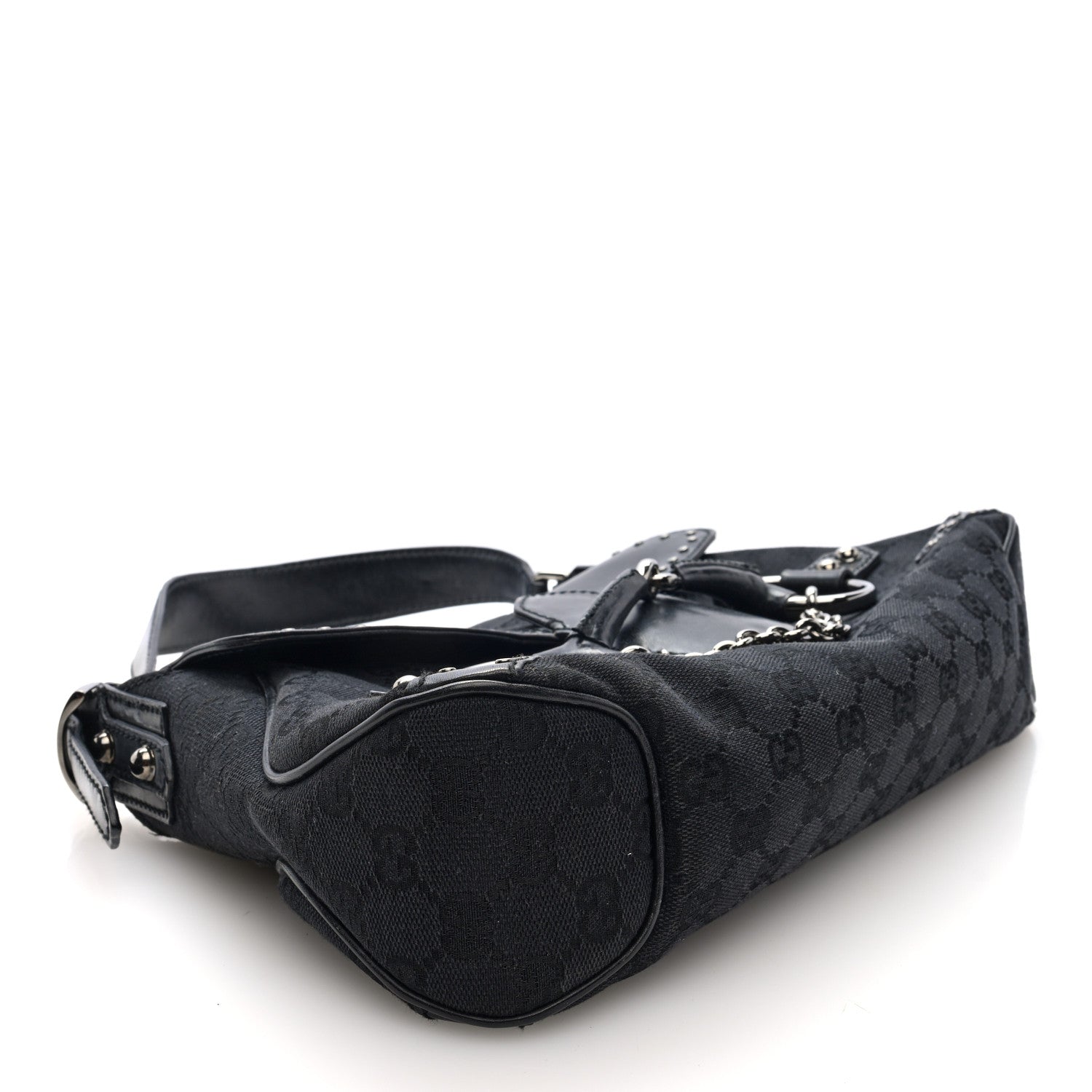 Gucci Monogram Horsebit Chain Studded Flap Shoulder Bag Black 4 of 10