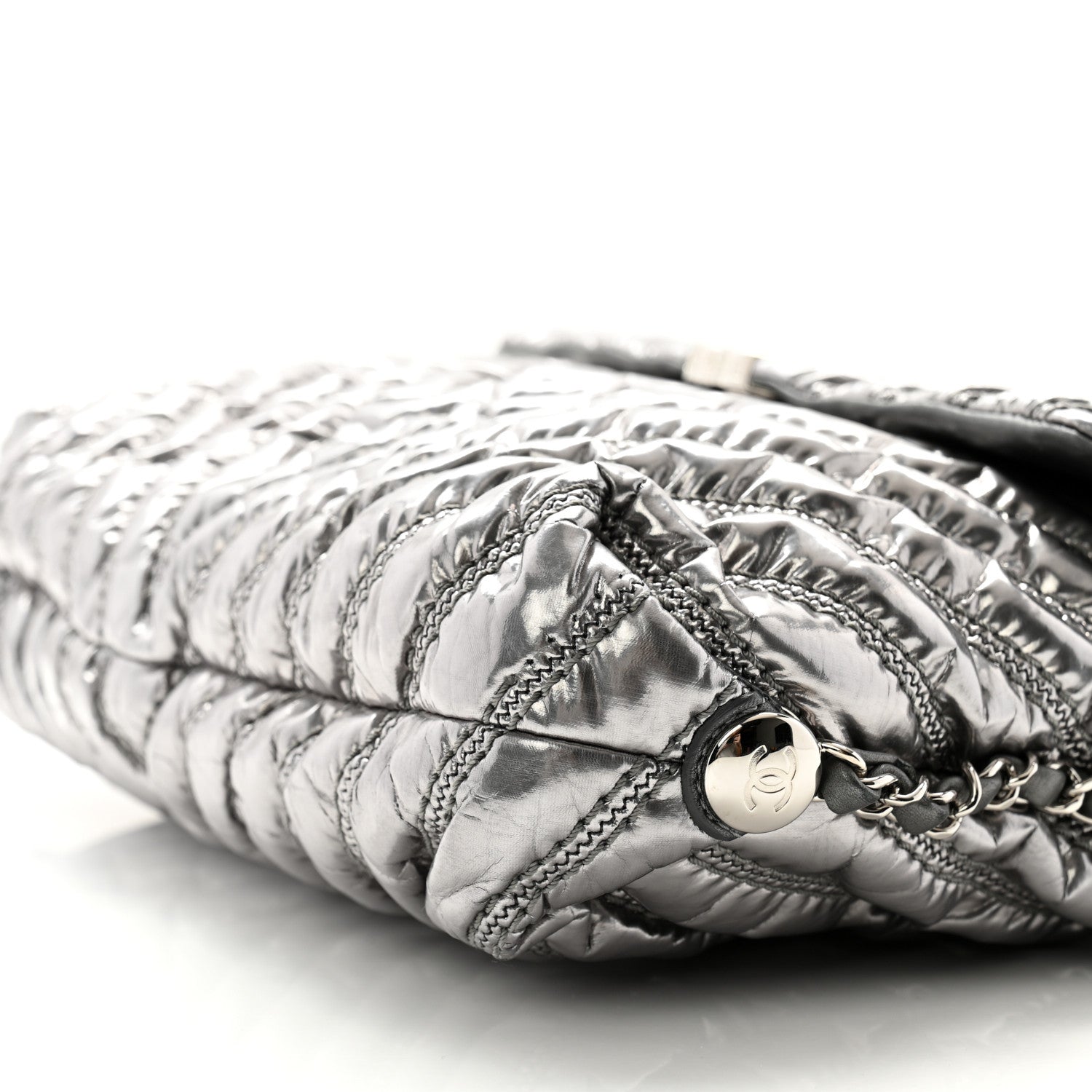 Chanel Metallic Chevron Quilted Space Suit Flap Dark Grey 10 of 11
