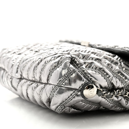 Chanel Metallic Chevron Quilted Space Suit Flap Dark Grey 10 of 11