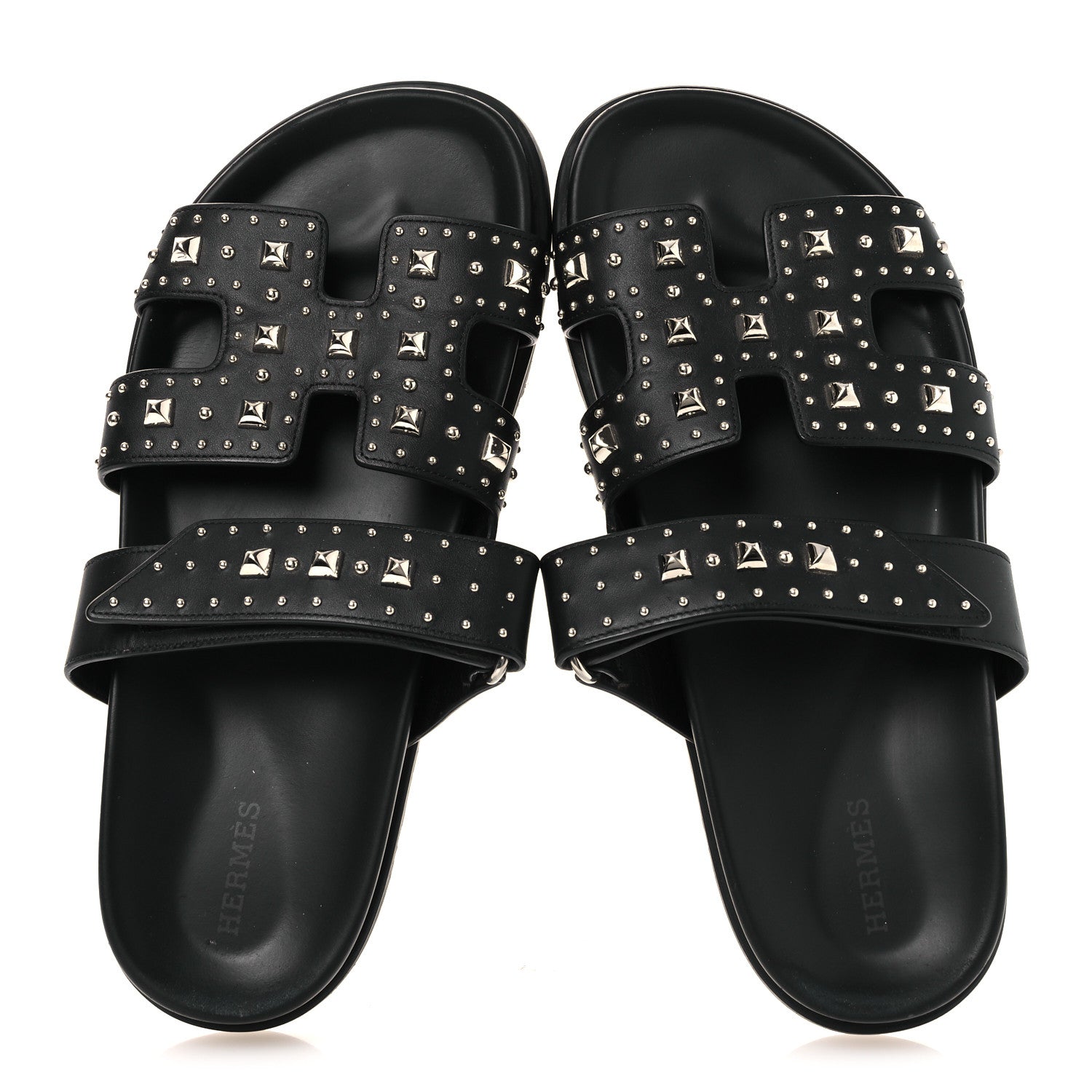 Hermes Calfskin Medor Studded Womens Chypre Sandals 38.5 Black 2 of 13