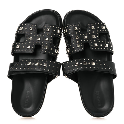 Hermes Calfskin Medor Studded Womens Chypre Sandals 38.5 Black 2 of 13