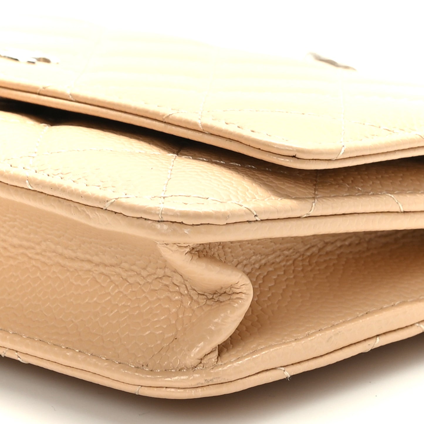 Caviar Quilted Wallet On Chain WOC Beige