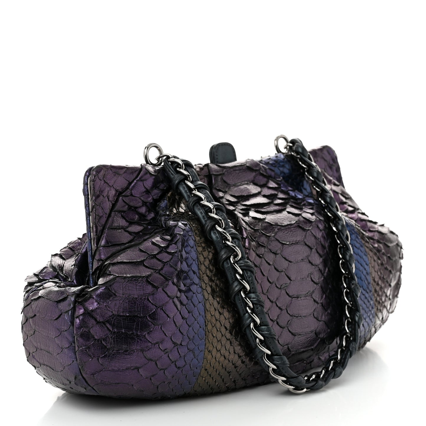 Metallic Snakeskin Kisslock Frame Chain Bag Purple Multicolor