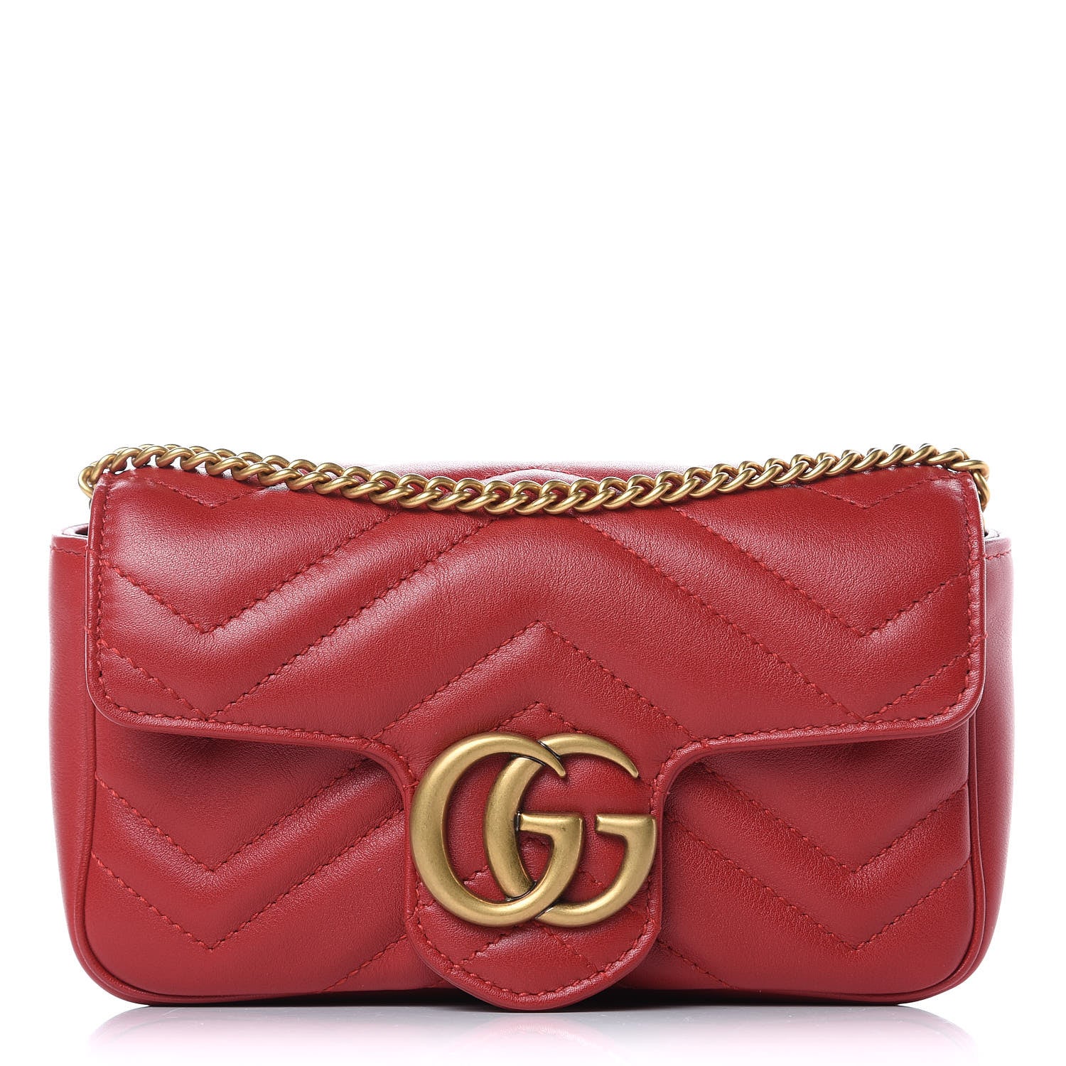 Gucci Calfskin Matelasse Super Mini GG Marmont Shoulder Bag Hibiscus Red 1 of 9