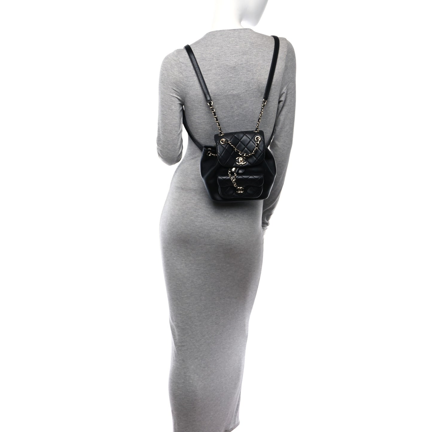 Lambskin Quilted Small Duma Drawstring Backpack Black