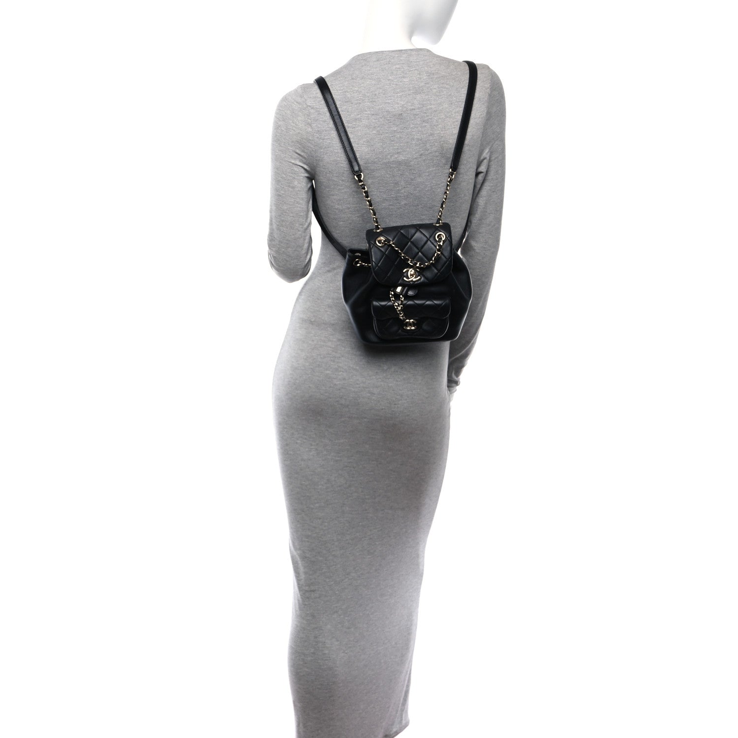 Chanel Lambskin Quilted Small Duma Drawstring Backpack Black 3 of 13