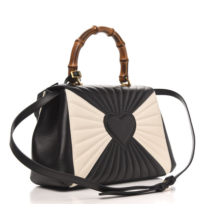 Gucci Calfskin Bamboo Trapuntata Queen Margaret Top Handle Bag Mystic White Black 3 of 10