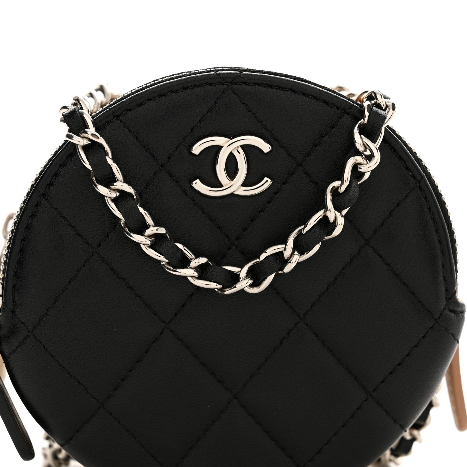 Chanel Lambskin Quilted Round Clutch With Multicolor  Black Beige Gold White 10 of 12