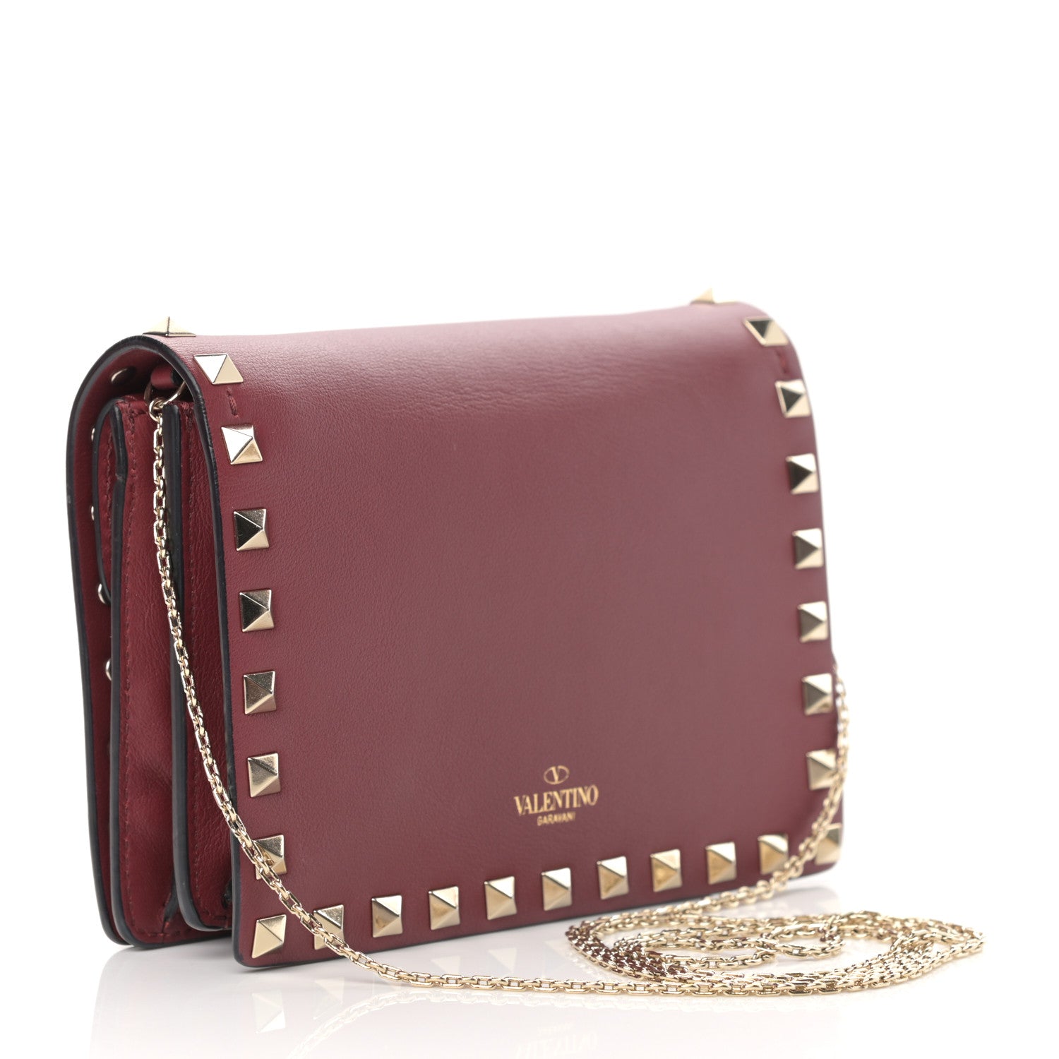 Valentino Garavani Calfskin Rockstud Wallet on Chain Camelia 3 of 13