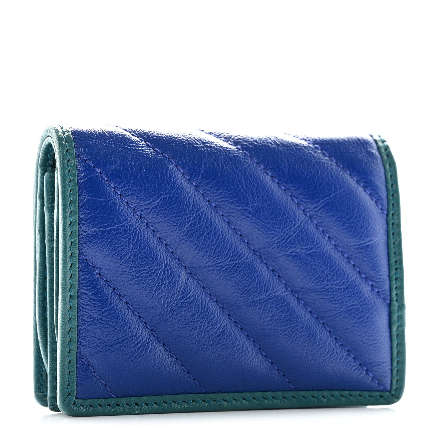 Gucci Azalea Calfskin Enamel Matelasse Diagonal Torchon GG Marmont Card Case Imperial Blue Pavone 3 of 9