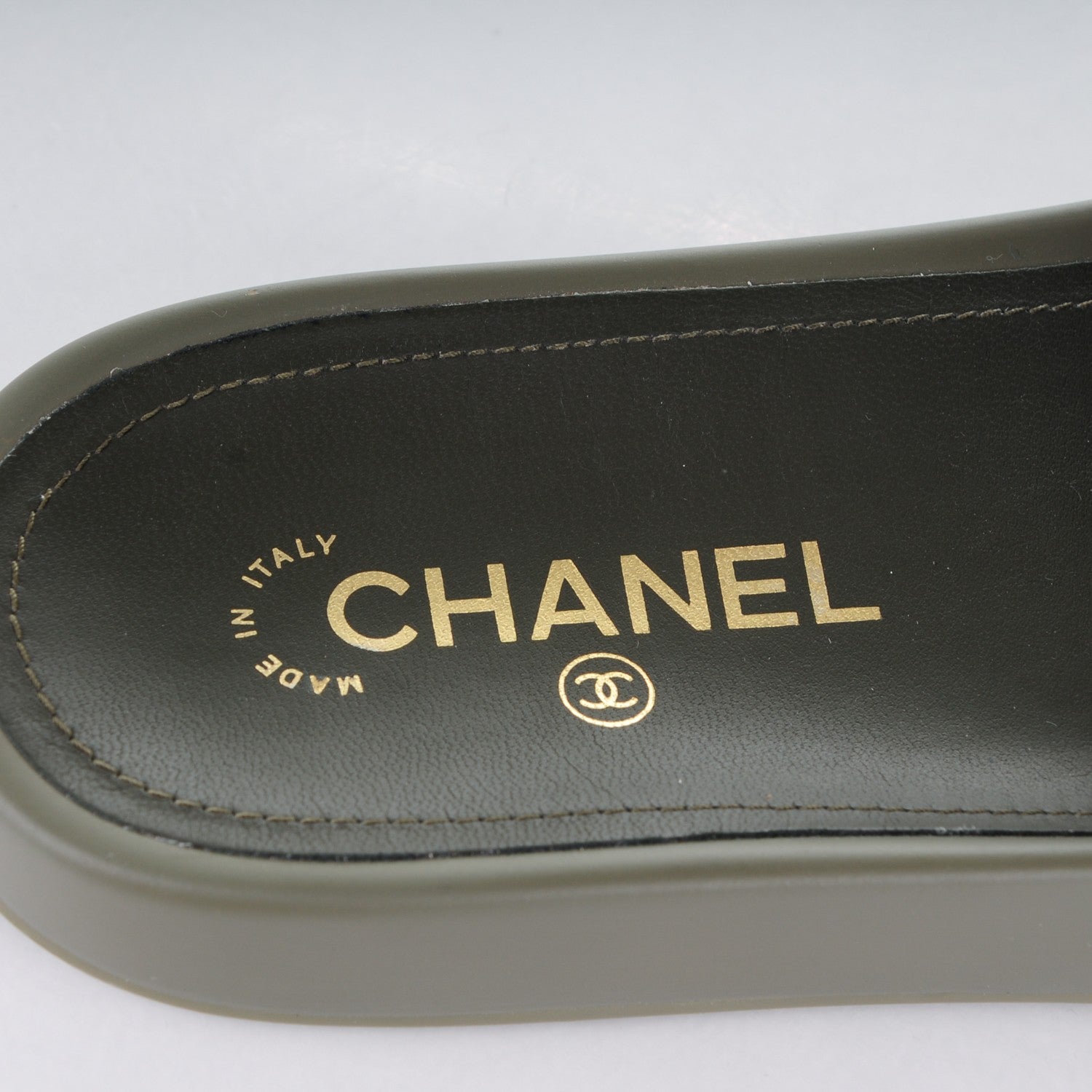 Chanel Canvas Chain Flat Sandals 39 Khaki 7 of 7