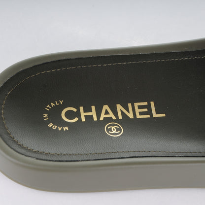 Chanel Canvas Chain Flat Sandals 39 Khaki 7 of 7