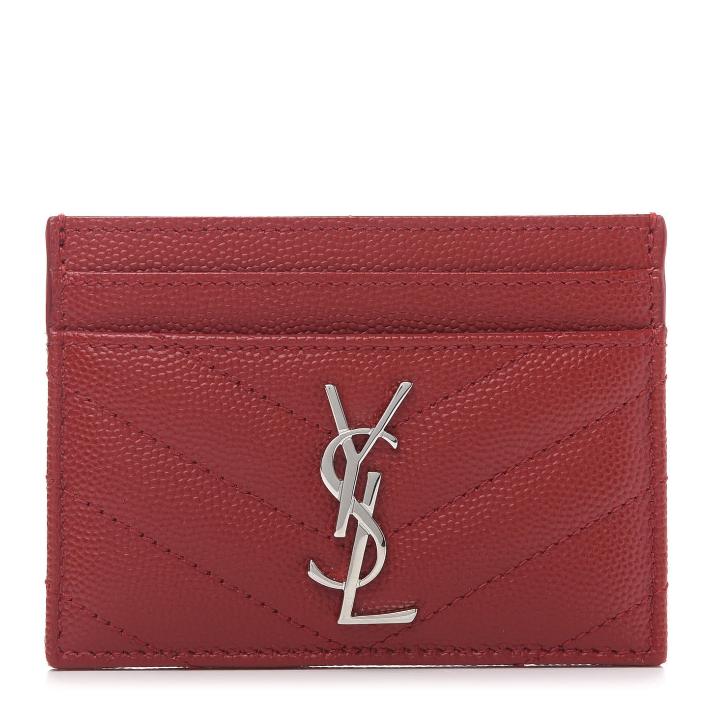 Grain De Poudre Matelasse Chevron Monogram Credit Card Case New Red