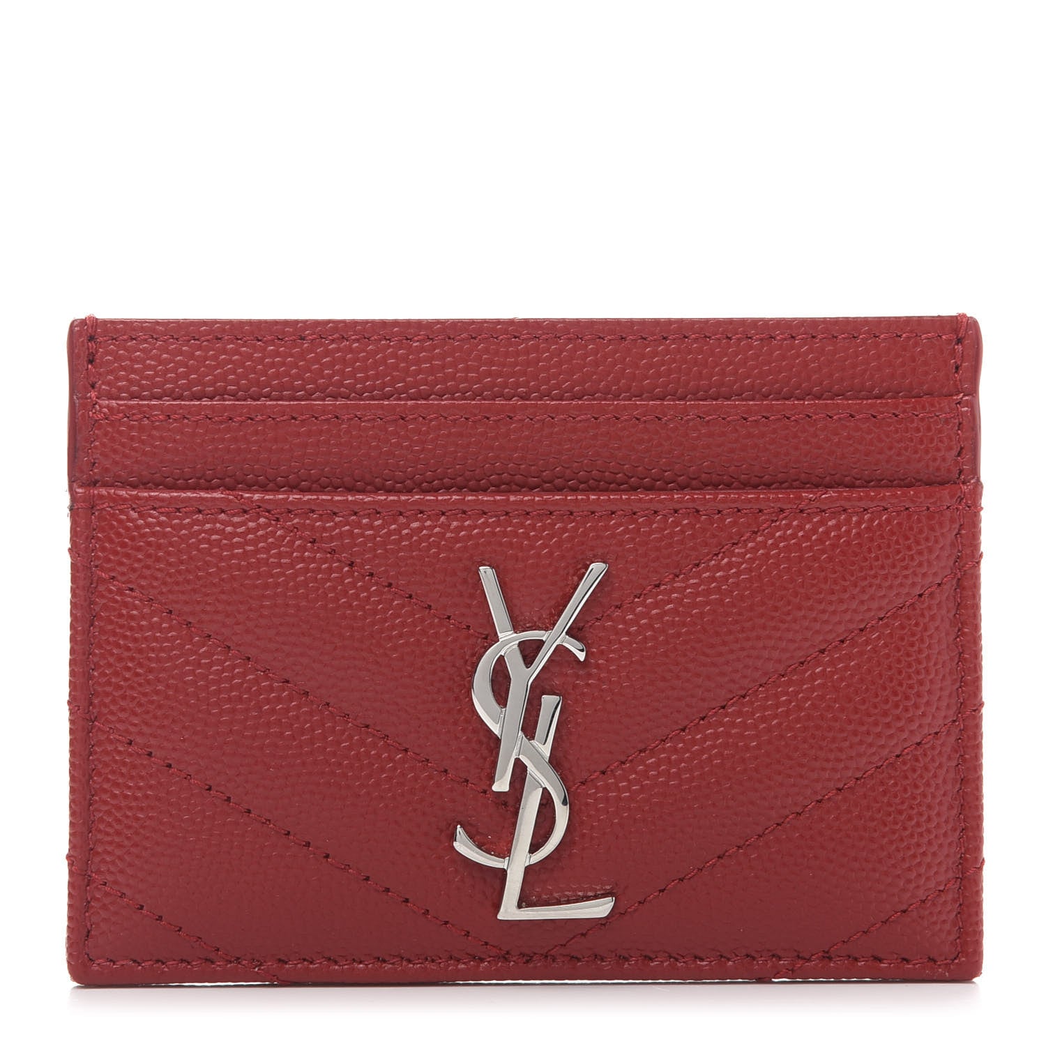 Saint Laurent Grain De Poudre Matelasse Chevron Monogram Credit Card Case New Red 1 of 10