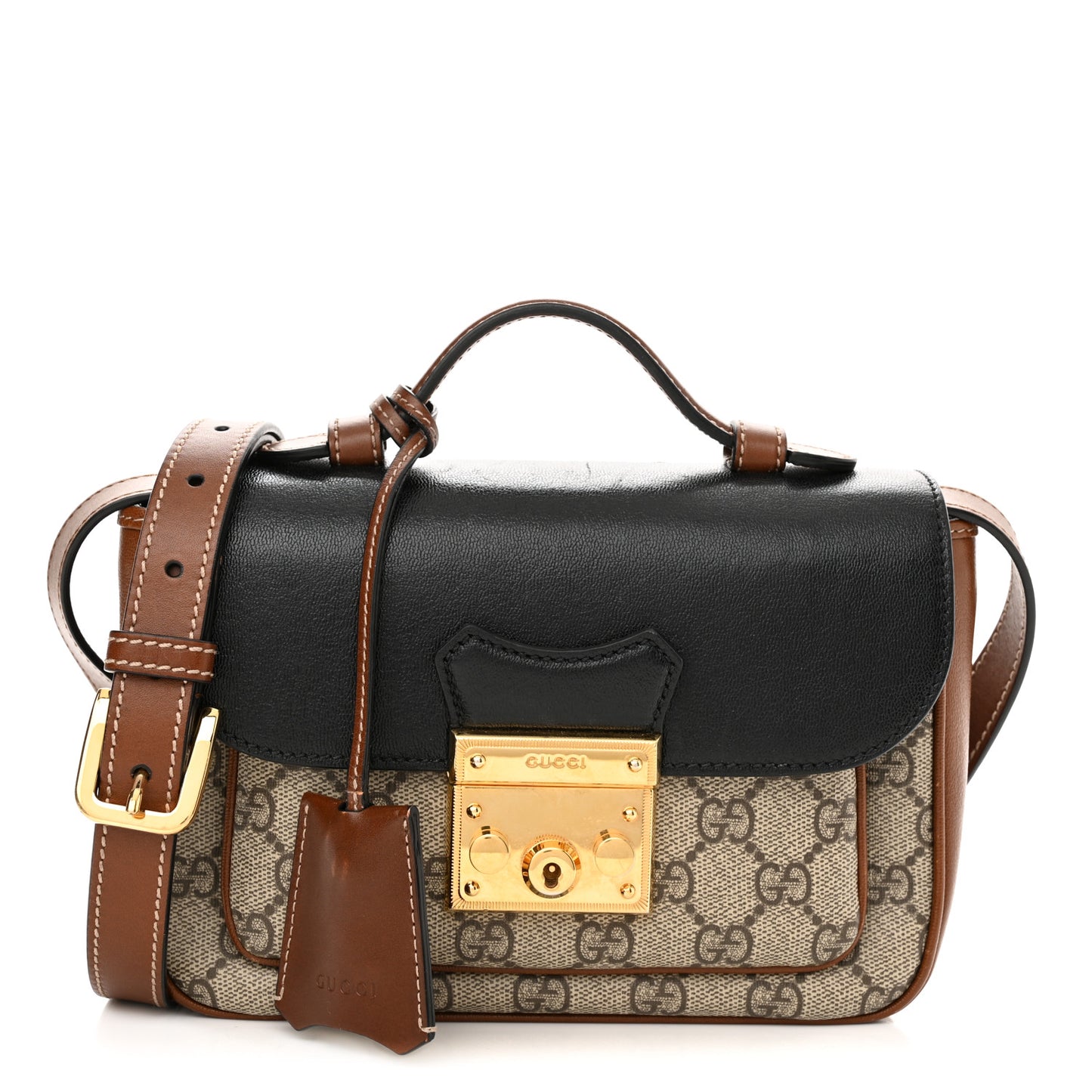 GG Supreme Monogram New Sakai Lux Calfskin Mini Padlock Flap Pocket Shoulder Bag Beige Ebony Black Cuir
