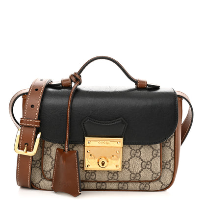 Gucci GG Supreme Monogram New Sakai Lux Calfskin Mini Padlock Flap Pocket Shoulder Bag Beige Ebony Black Cuir 1 of 12