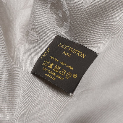 Louis Vuitton Silk Wool Monogram Shawl Greige 3 of 4