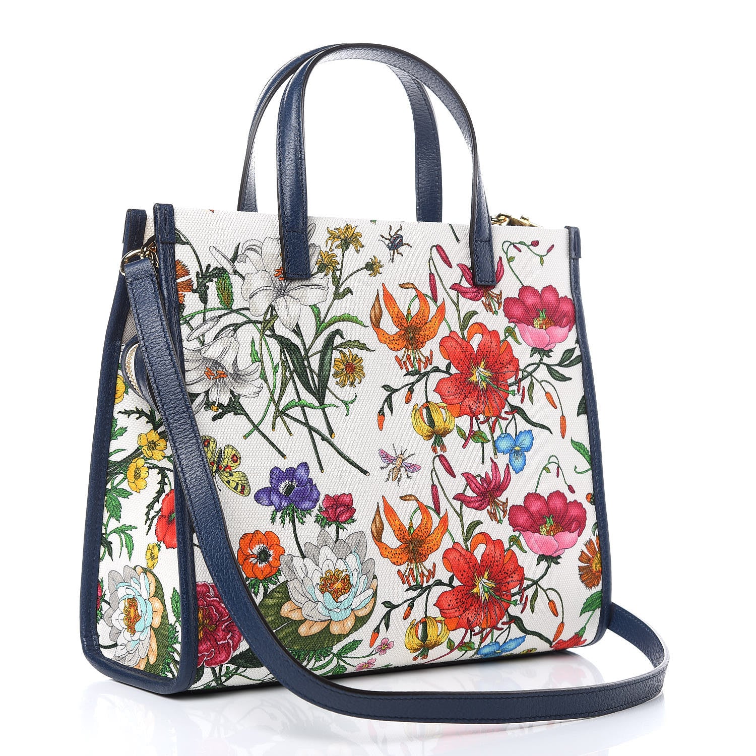 Gucci Canvas Medium Flora Tote White Multicolor Blue Agata 3 of 9