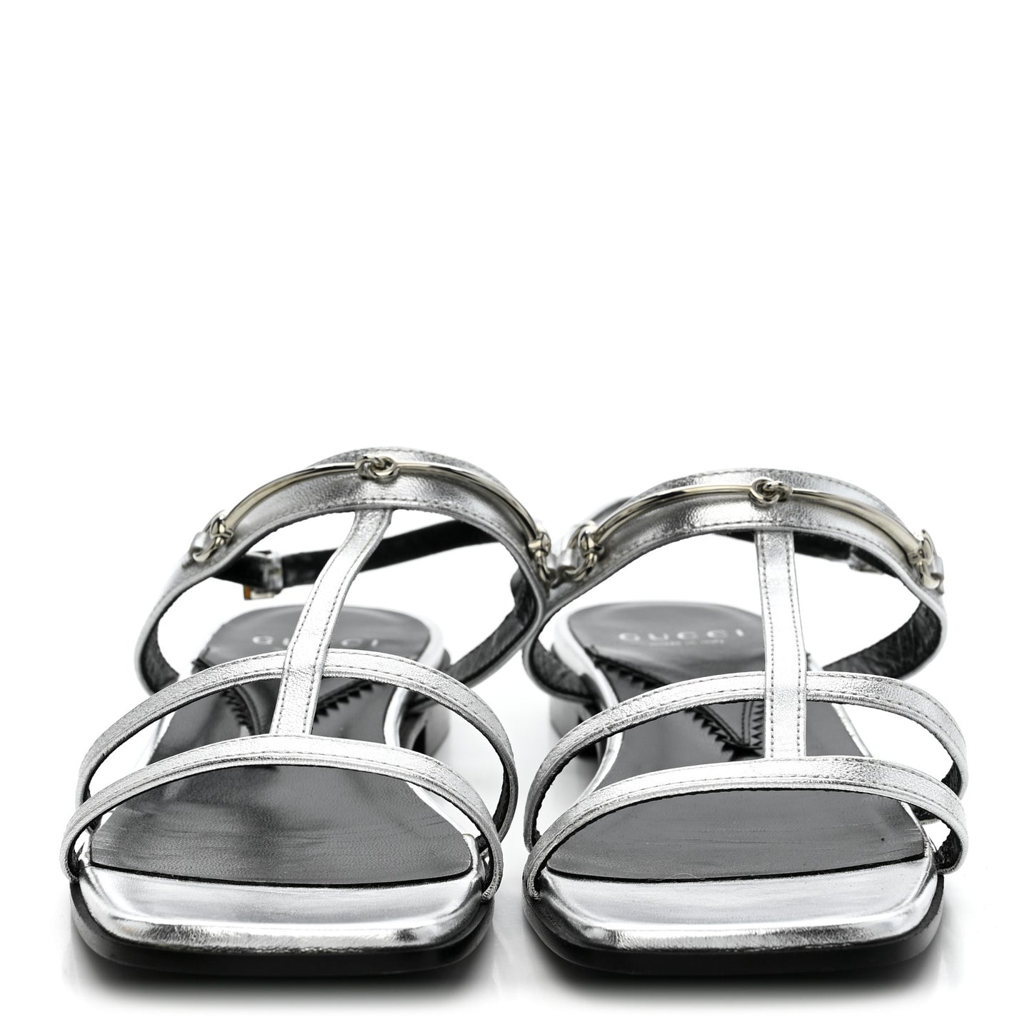 Metallic Calfskin Horsebit Divine Slingback Sandals 38 Silver