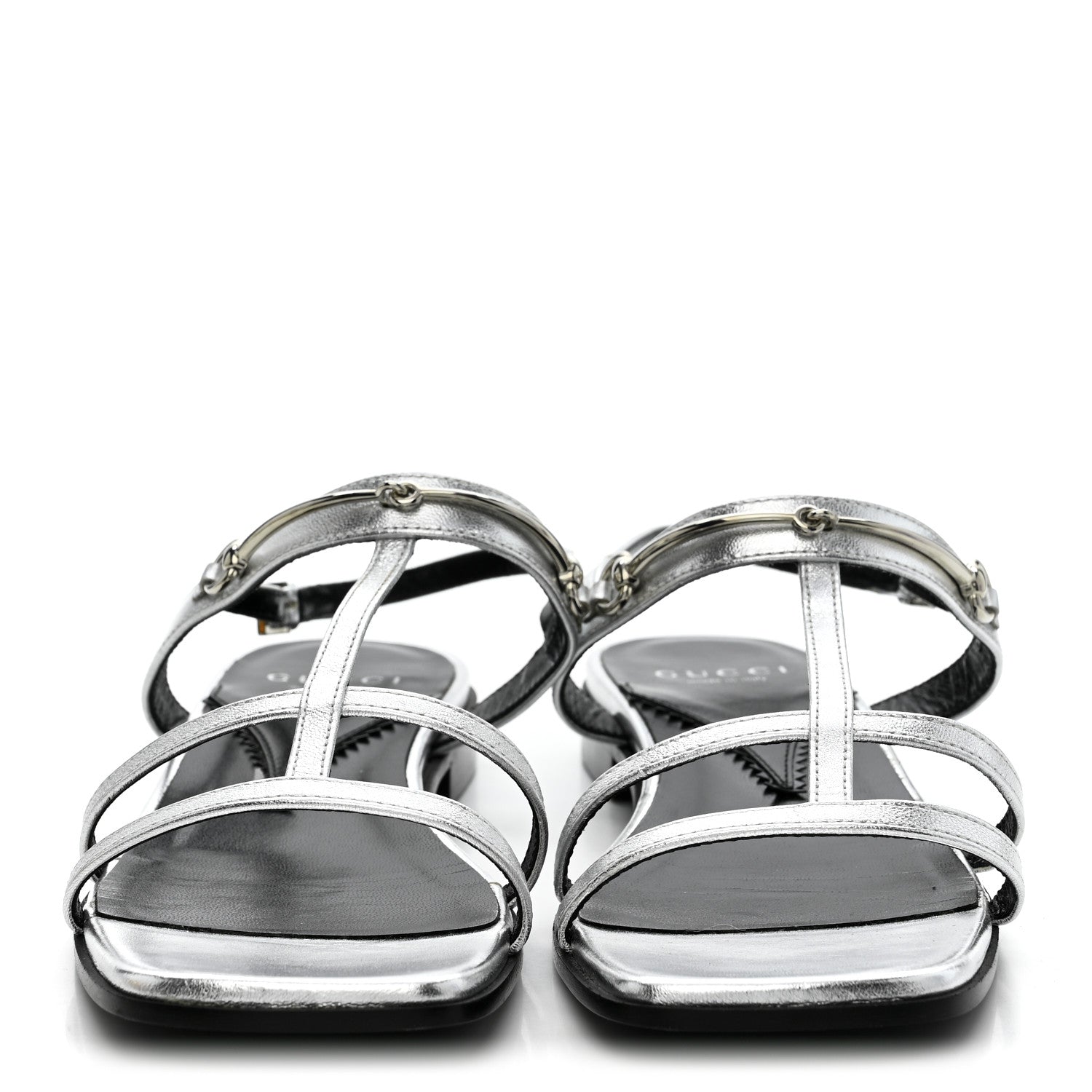 Gucci Metallic Calfskin Horsebit Divine Slingback Sandals 38 Silver 3 of 13