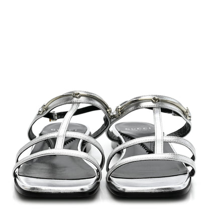 Gucci Metallic Calfskin Horsebit Divine Slingback Sandals 38 Silver 3 of 13