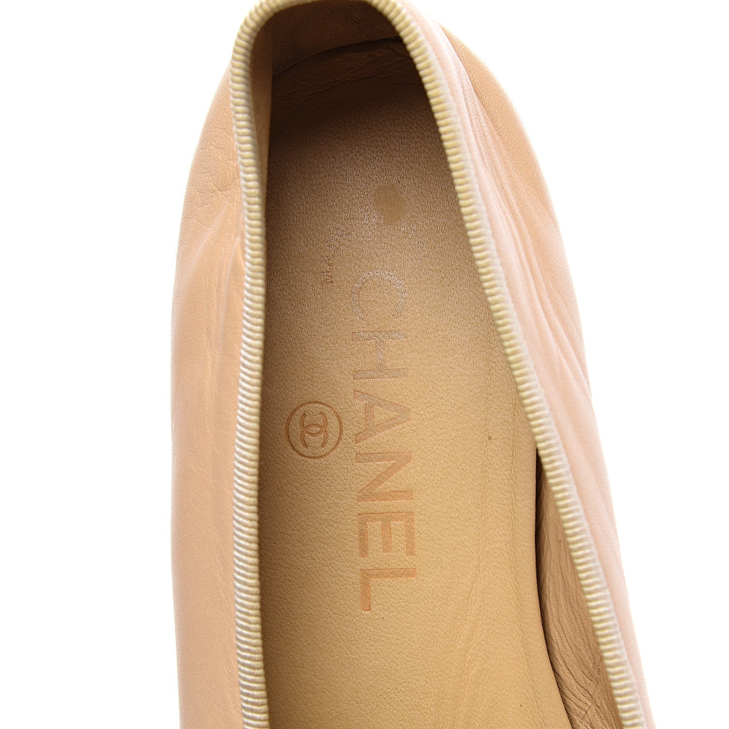 Chanel Lambskin Cap Toe CC Ballerina Flats 37.5 Beige Black 8 of 10