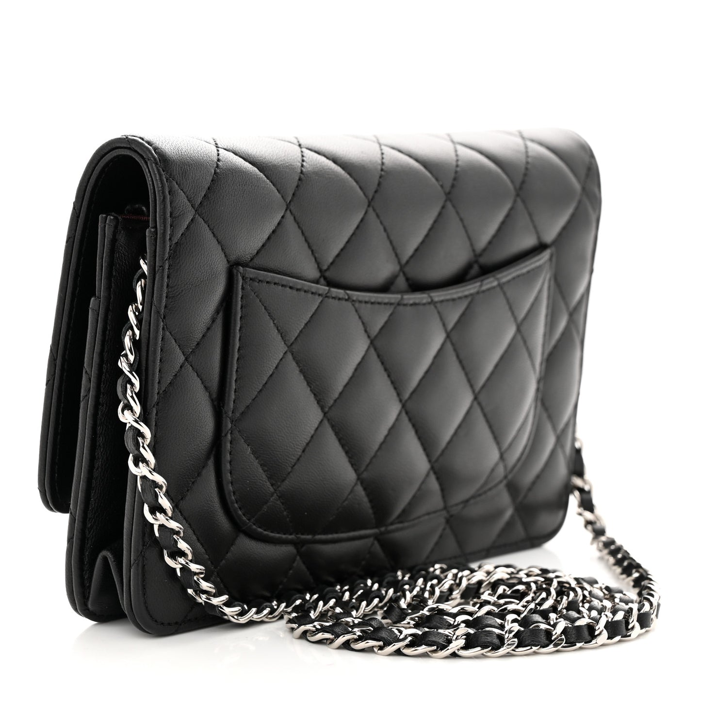Lambskin Quilted Wallet On Chain WOC Black