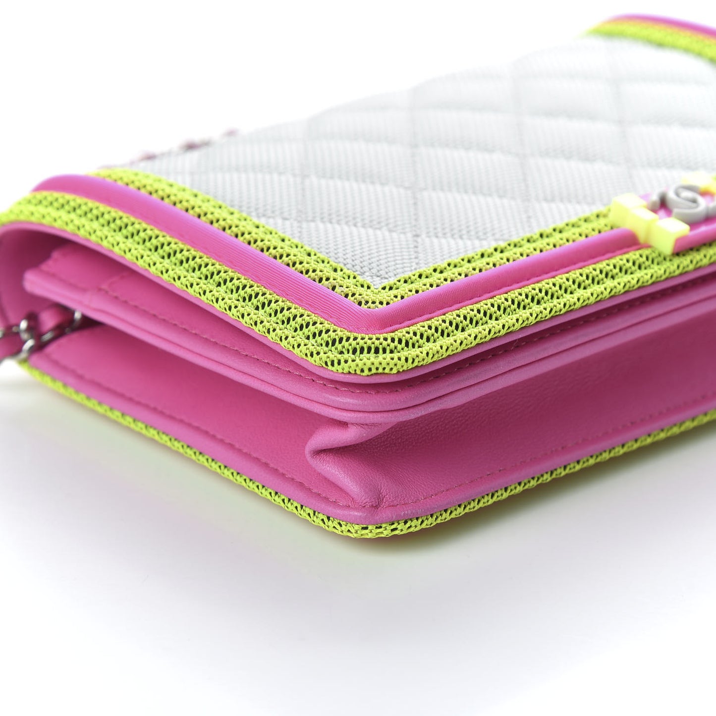 Canvas Quilted Fluo Boy Wallet On Chain WOC Dark Grey Fuchsia Green