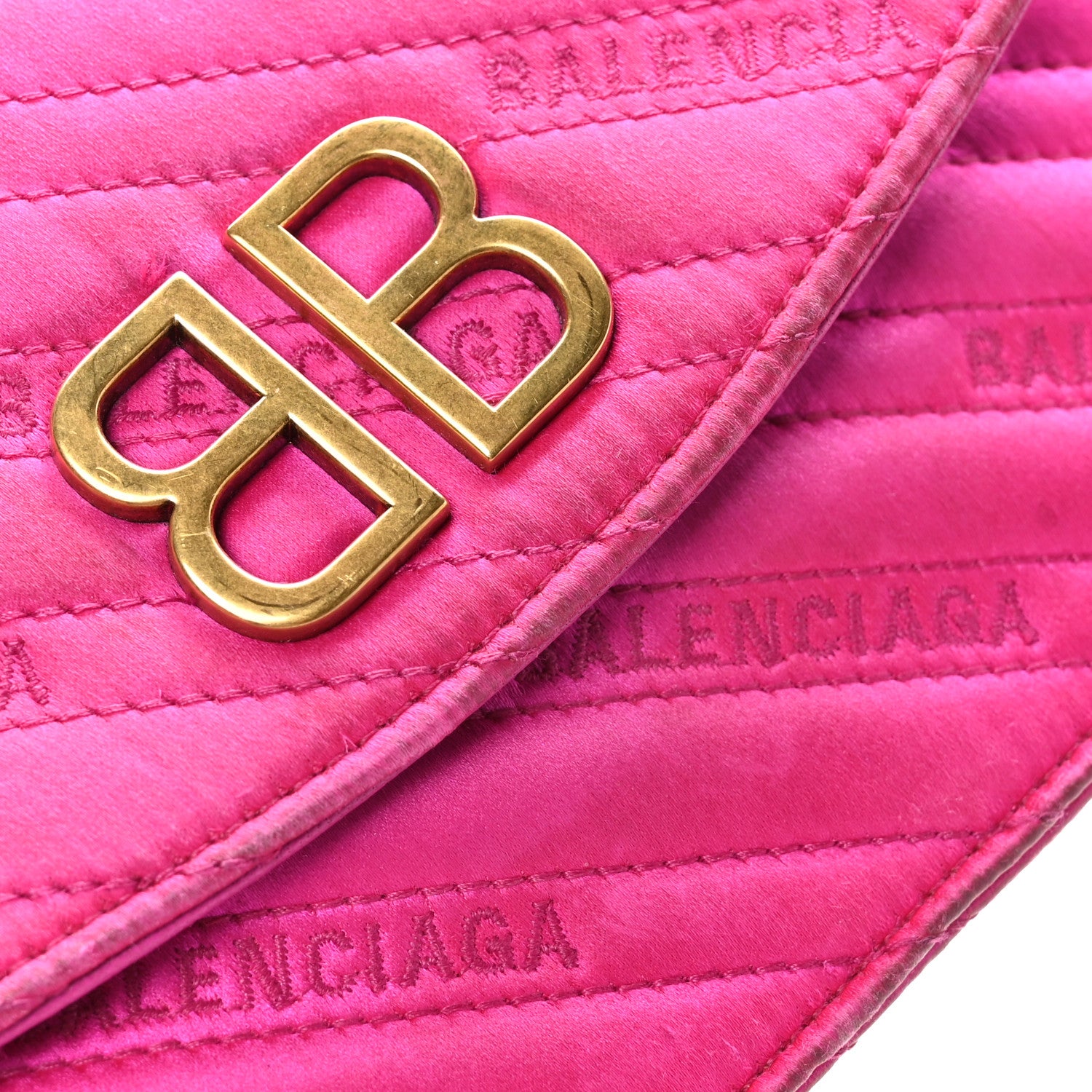 Balenciaga Satin Jacquard Logo Matelasse BB Wallet On Chain Fuchsia 13 of 13