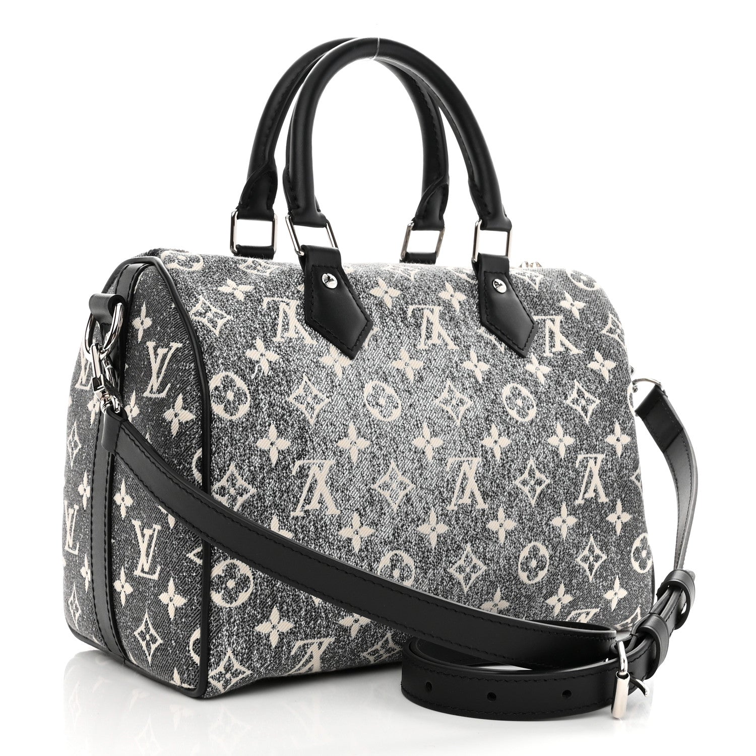 Louis Vuitton Denim Monogram Jacquard Speedy Bandouliere 25 Black 3 of 7