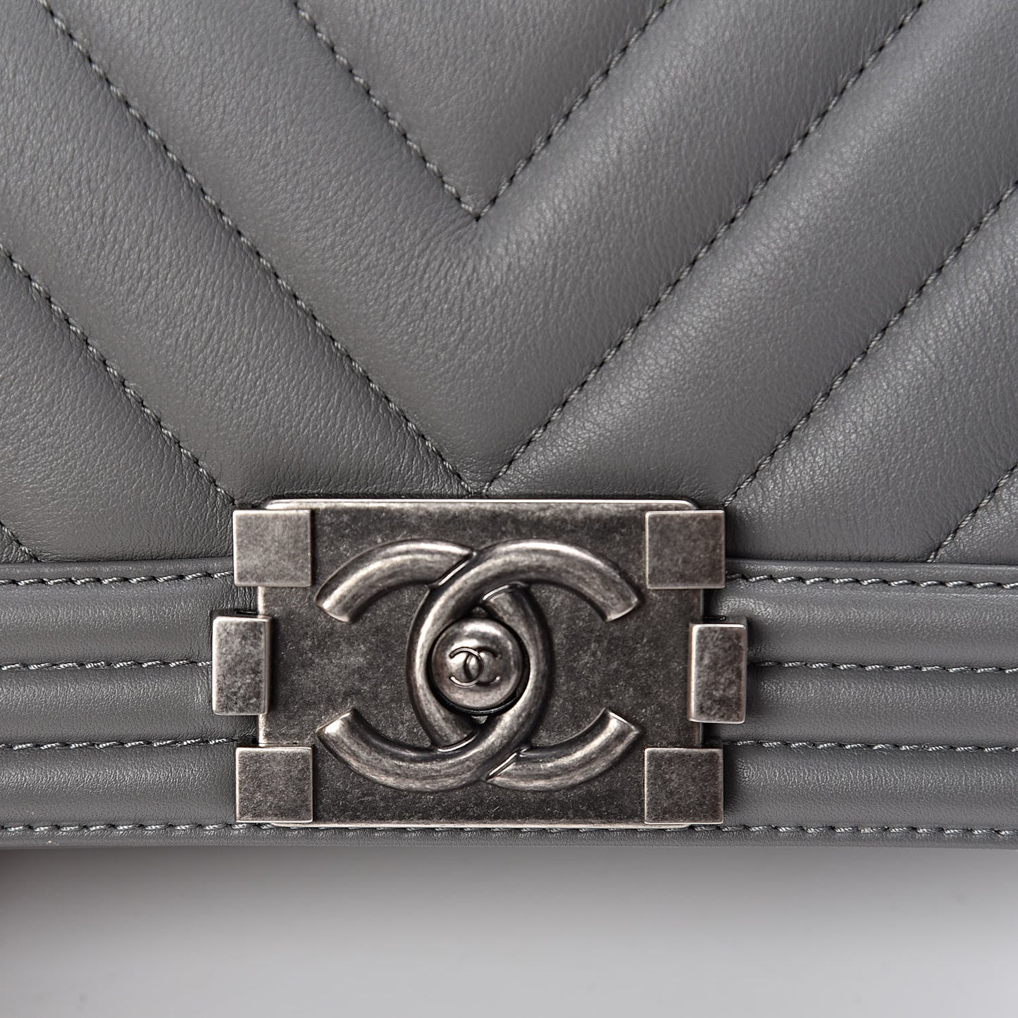 Calfskin Chevron Quilted Small Boy Flap Grey