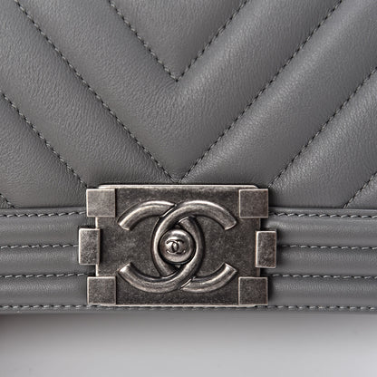 Chanel Calfskin Chevron Quilted Small Boy Flap Grey 10 of 11