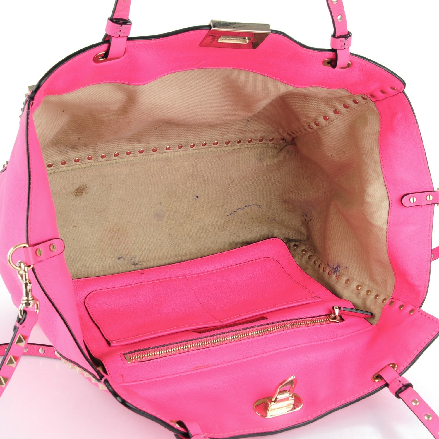 Valentino Garavani Vitello Medium Rockstud Tote Fuxia Fluo 5 of 12
